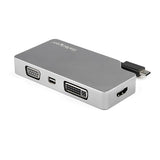 USB-C Multiport Video Adapter featuring 4-in-1 connectivity for 4K 60Hz HDMI, DVI, VGA, and Mini DisplayPort displays.