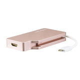 Rose gold 4-in-1 USB-C multiport video adapter for seamless connectivity to HDMI, VGA, DVI, and Mini DisplayPort displays.