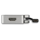 USB-C Multiport Video Adapter in Space Gray, connecting devices to HDMI, VGA, DVI, and Mini DisplayPort for 4K visuals.