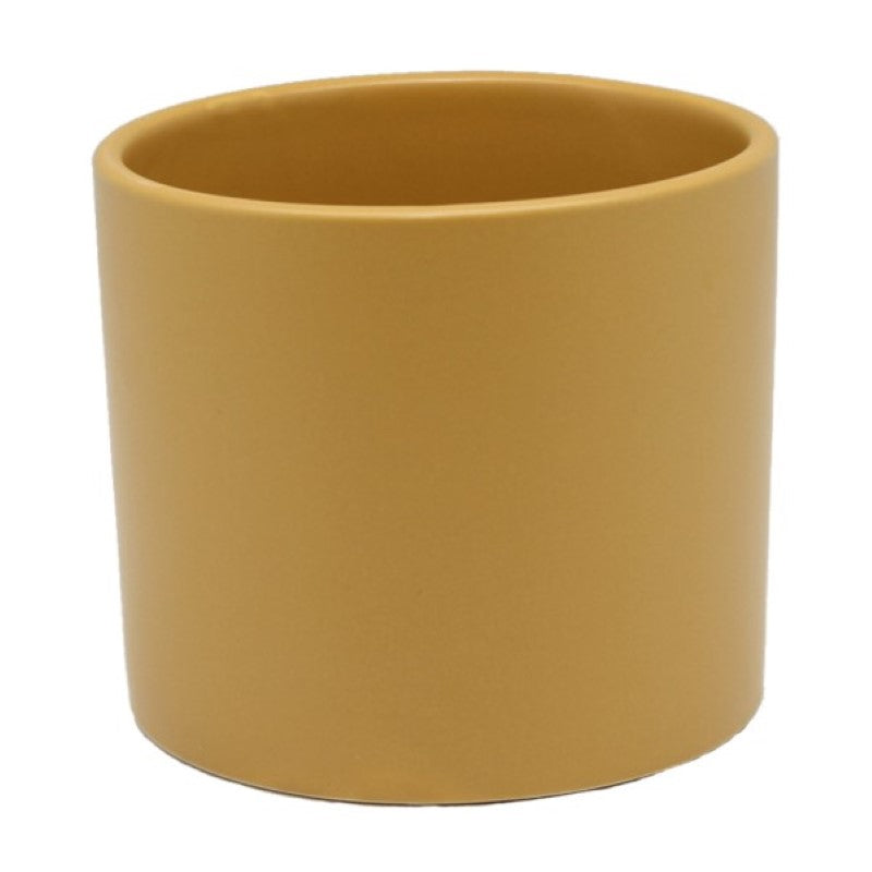 Mustard ceramic cylinder planter, 13x15 cm, perfect for showcasing flowers or as a chic home accent.