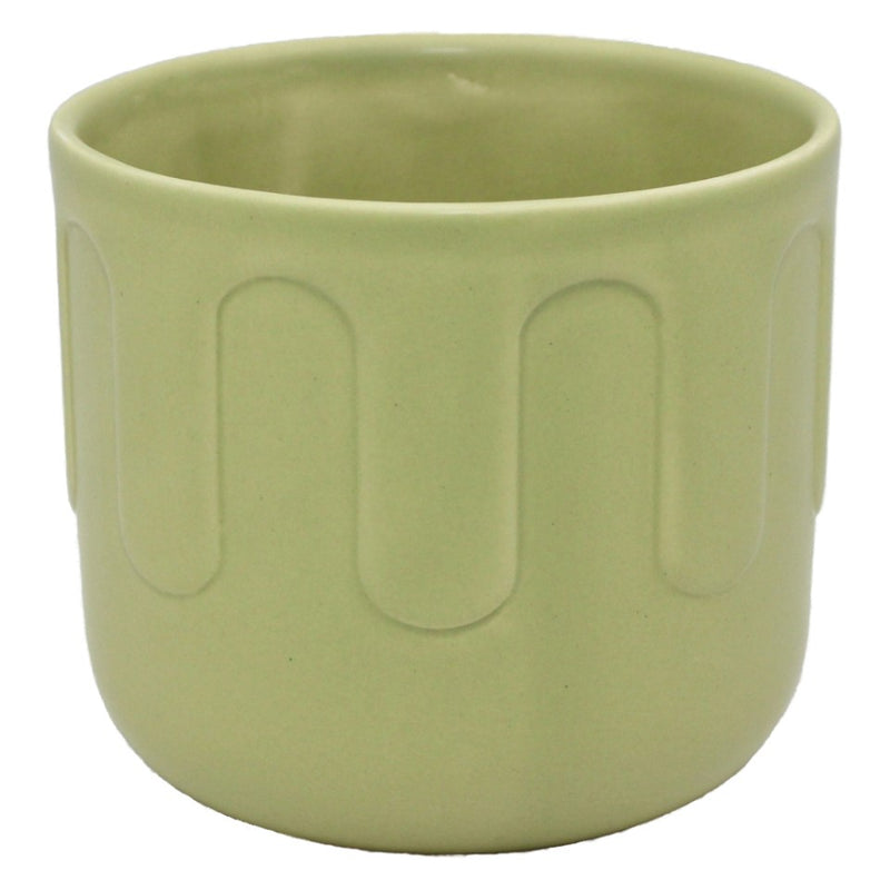 Vase /Planter - Round Ceramic Pot with Drip Pattern in Matt Green