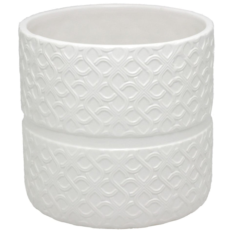 Vase /Planter - Round Textured Ceramic Pot in Matt White