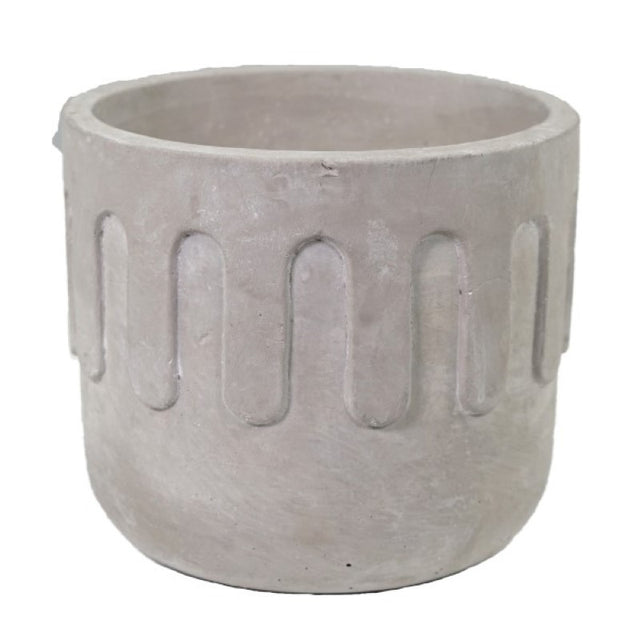 Cement round pot, 14cm diameter, 12.5cm height, stylish planter for indoor/outdoor use with modern design.