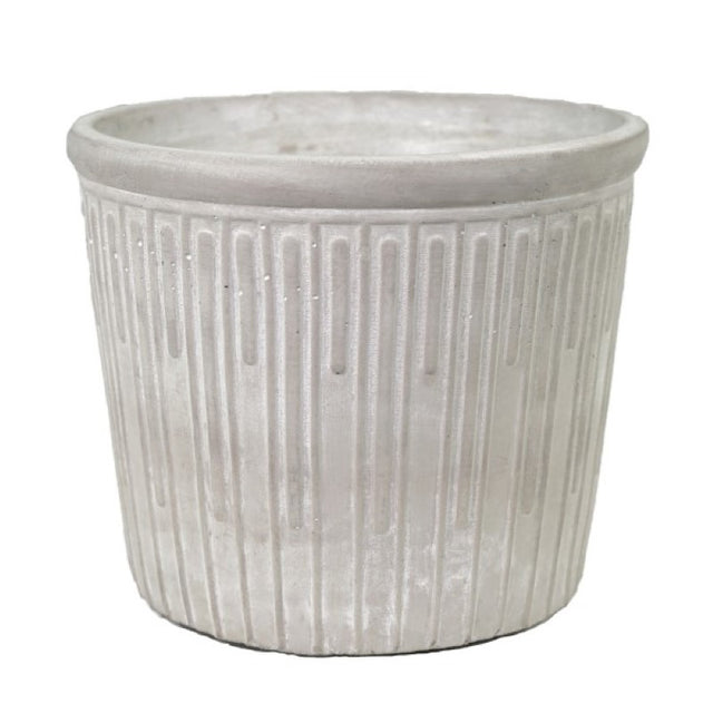 Cement stripes round pot D18xH15.5cm, stylish planter for indoor/outdoor plants with a modern design.