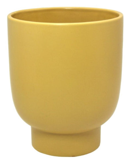 Contemporary ceramic vase in matte mustard, perfect for floral arrangements or as a stylish planter. H19x16 cm.