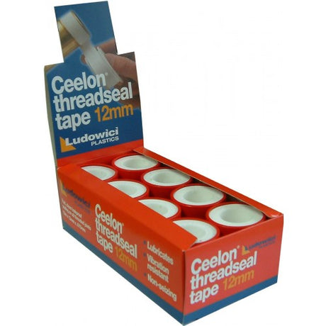 Ceelon 10m-1/2" PTFE tape for pipe threading, ensuring leak-proof seals for residential and commercial plumbing tasks.