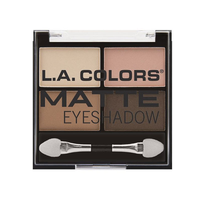 LA Colors 4 Color Matte Eyeshadow palette featuring four nude tones for versatile day-to-night eye makeup looks.