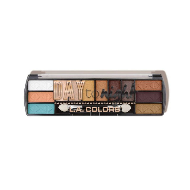 LA Colors Sunset eyeshadow palette featuring 12 blendable shades for versatile day-to-night makeup looks.