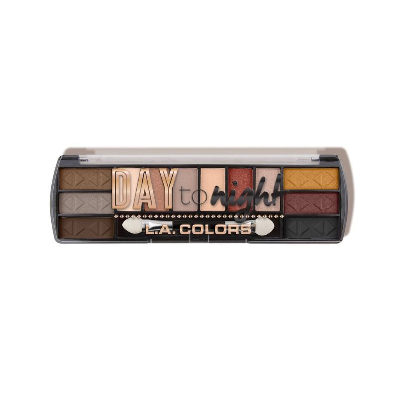 LA Colors Sundown eyeshadow palette featuring 12 versatile shades for day-to-night makeup looks.