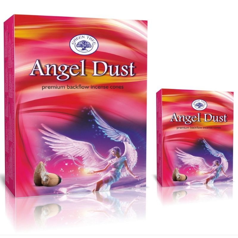 Green Tree Angel Dust Backflow Cones creating soothing, downward-flowing smoke for relaxation and ambiance enhancement.