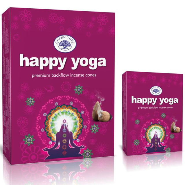 Green Tree Happy Yoga Backflow Cones enhance relaxation with soothing aromas and mesmerizing cascading smoke, perfect for yoga and meditation.