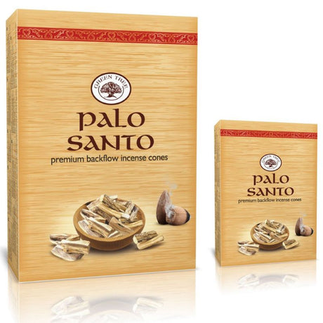 Green Tree Palo Santo backflow cones with soothing aroma, ideal for meditation and creating a relaxing atmosphere.