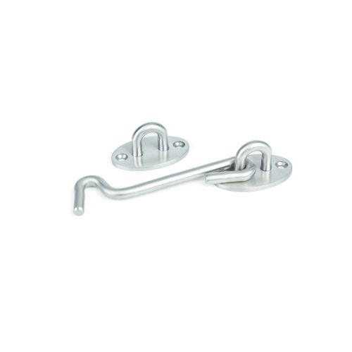 75mm brushed stainless steel marine-grade cabin hook for secure door and hatch fastening, ideal for boats and coastal homes.