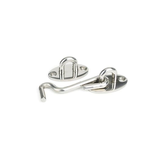 200mm polished stainless steel cabin hook for securing doors and gates, combining durability with a sleek design.