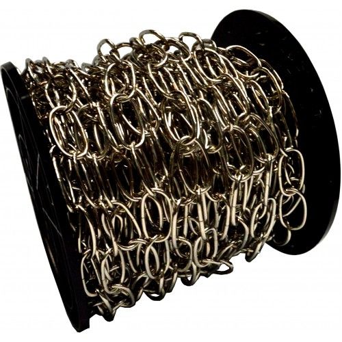 Wiggins Oval Link C.P. Chain Coil, 30M reel; durable, chrome-plated, non-welded chain for versatile applications.