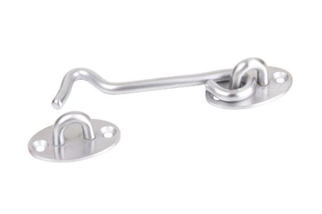 125mm solid brass plated cabin hook in satin chrome finish, designed for secure door and window locking with stylish appeal.