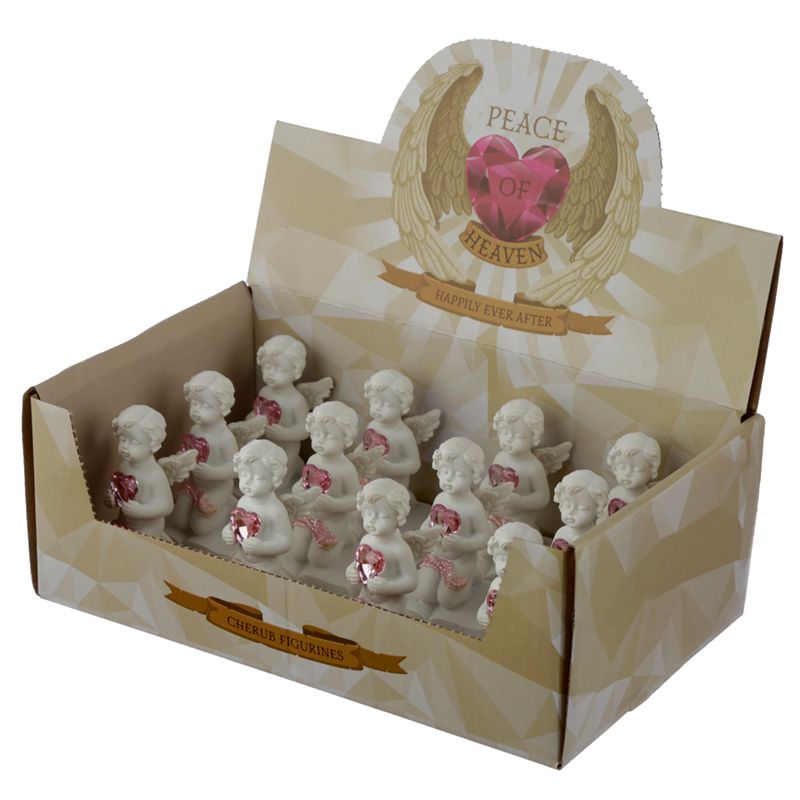 Set of 12 charming cherub figurines, each 7cm tall, perfect for weddings and home decor, radiating joy and love.