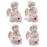 Ornament - White Cherub Sitting with Red Heart Gem (Set of 4 Assorted)