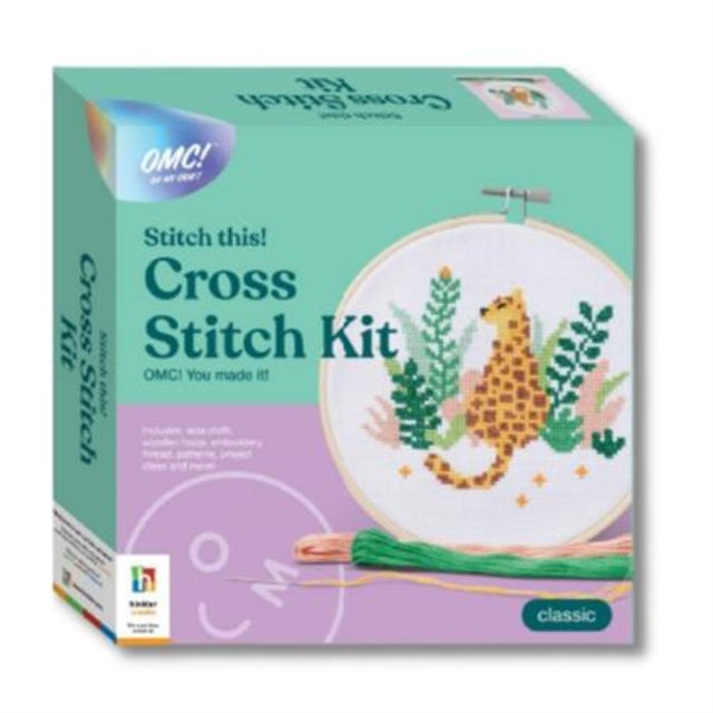 Set of 3 vibrant jungle cat cross-stitch kits, perfect for beginners and seasoned crafters, includes easy-to-follow instructions.