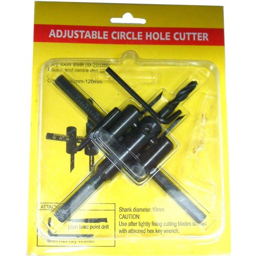 Adjustable Circle Cutter 25-120mm for precise cuts from 25mm to 120mm in wood, plastic, and composites using electric drills.