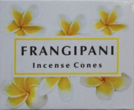 Kamini Frangipani Cones set, featuring 12 packets of aromatic incense cones and a stylish metal stand for serene ambiance.