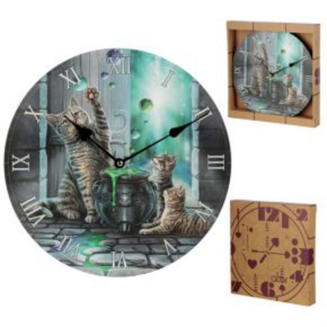 Whimsical cat and kitten wall clock by Lisa Parker, 35 x 4.5 x 30cm, blends artistry and function for feline lovers.