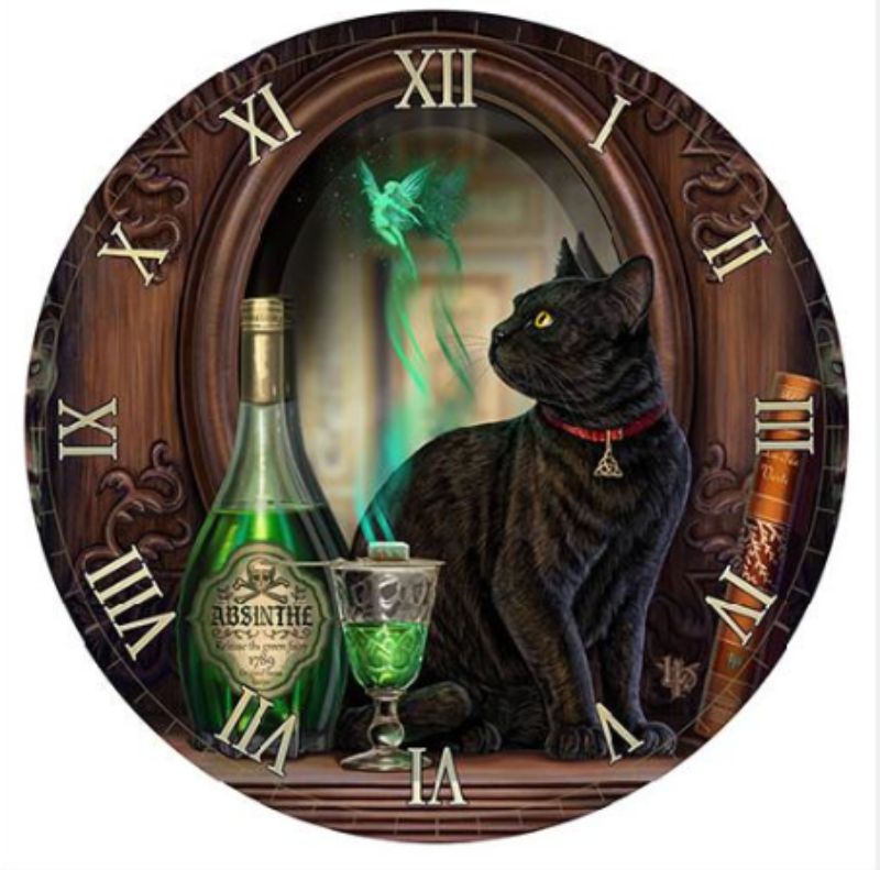 Lisa Parker Absinthe Picture Clock showcasing whimsical absinthe art, perfect blend of functionality and decorative elegance.