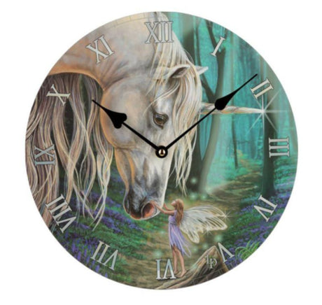 Whimsical wall clock featuring a unicorn design, perfect for adding charm to any room or nursery decor.