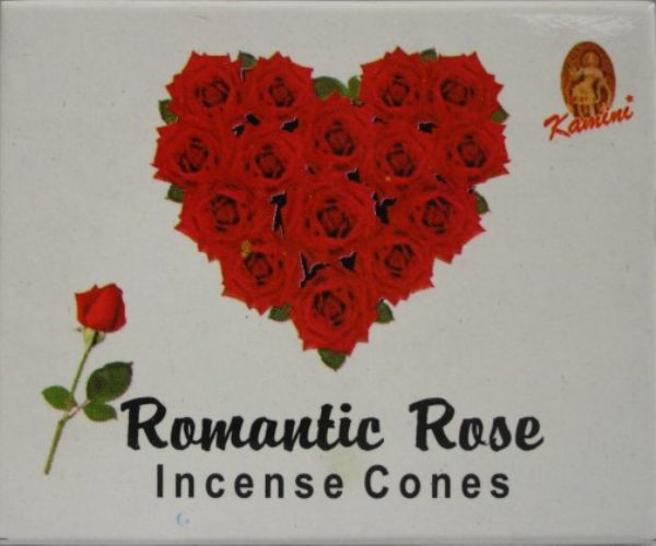 Kamini Romantic Rose Cones - 12 packets of rose-scented cones with a metal stand for a calming and elegant ambiance.