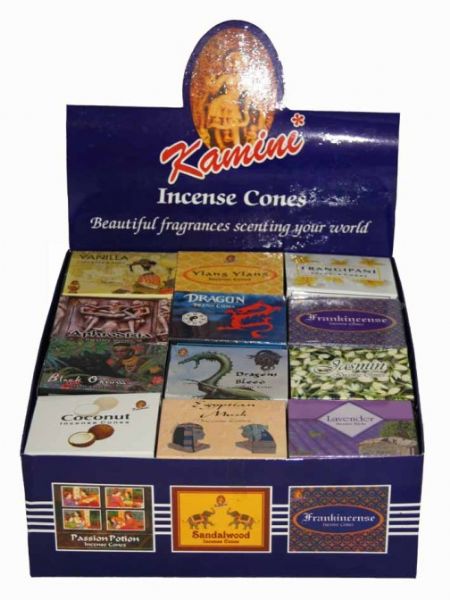 Vibrant Kamini Variety Cones in Blue - 48 hand-crafted incense cones for a soothing aromatic experience.