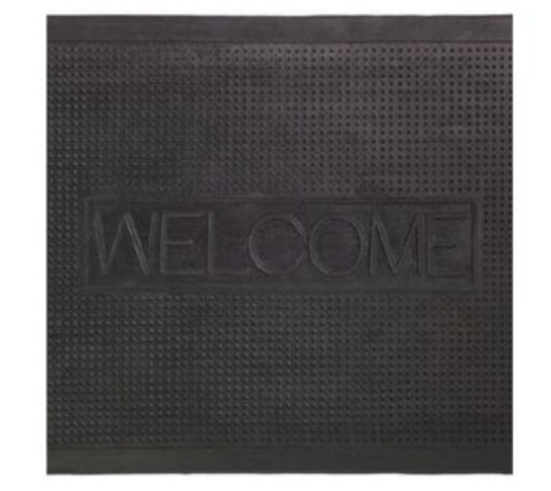 Stylish 75cm rubber door mat with non-slip surface, traps dirt and enhances home entrance decor.