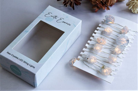 Enchanting 2m crystal fairy lights with 20 celestite stones, perfect for creating a serene, inviting ambiance.