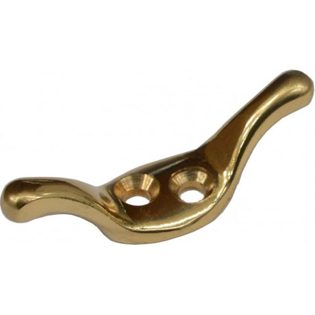 Brass cleat hook for securing curtain cords, 2 inches long, with a sleek finish and simple installation for clutter-free spaces.