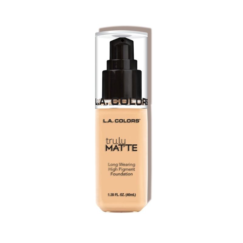 LA Colors Truly Matte Foundation in Porcelain offers full coverage and a natural matte finish for all skin types.