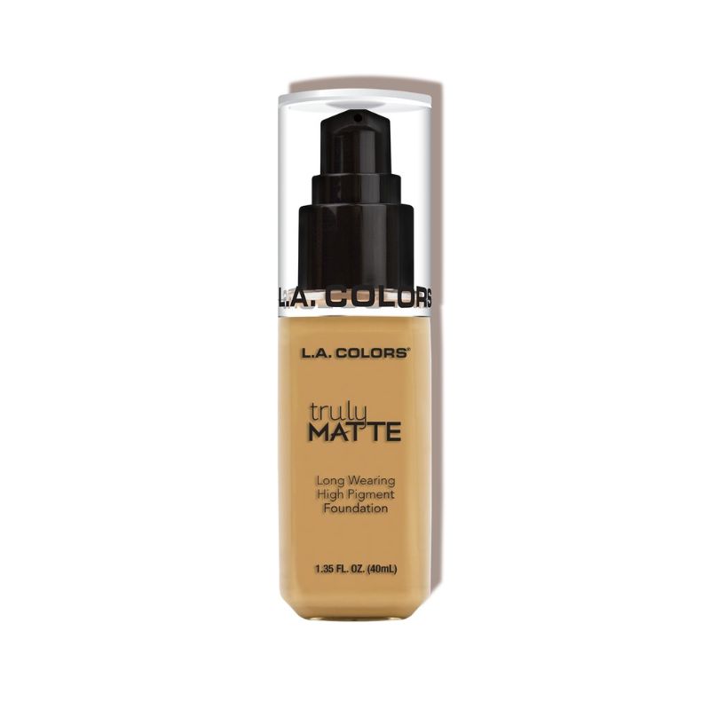 LA Colors Truly Matte Foundation in Nude, a lightweight liquid foundation that blends to a soft matte finish for flawless skin.