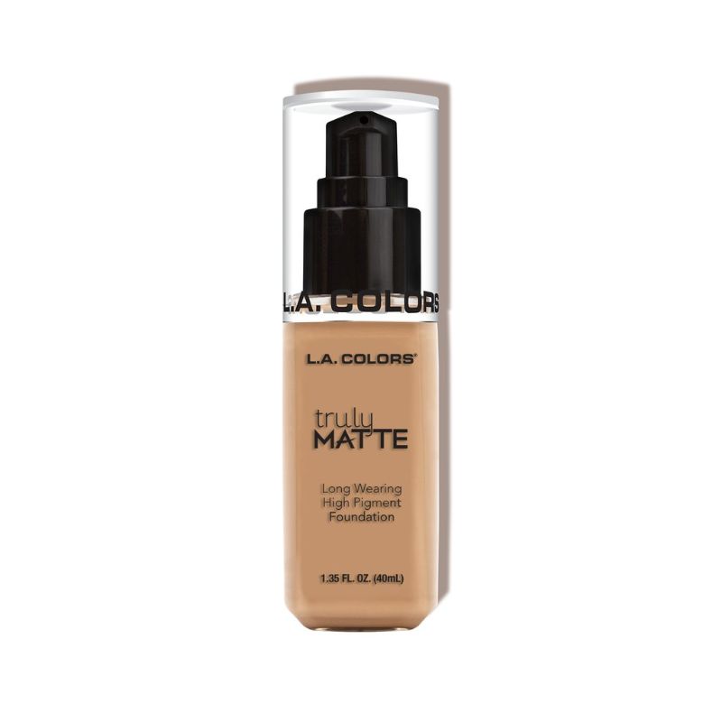 LA Colors Truly Matte Foundation in Soft Beige offers high pigment, lightweight coverage for a flawless matte finish.