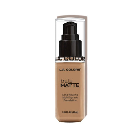 LA Colors Truly Matte Foundation in Sand offers a lightweight, high-pigment formula for a flawless matte finish.