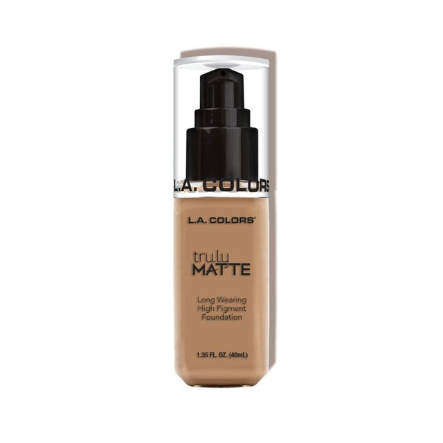 LA Colors Truly Matte Foundation in Sand offers a lightweight, high-pigment formula for a flawless matte finish.