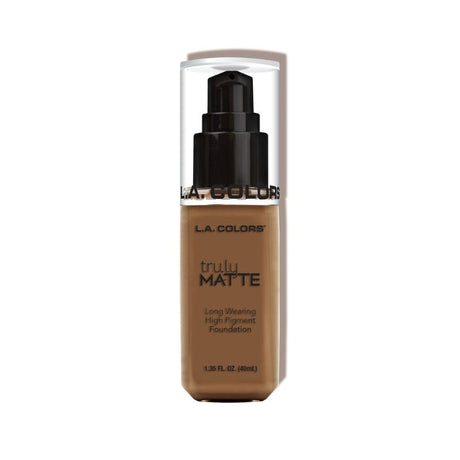 LA Colors Truly Matte Foundation in Cappuccino offers high coverage with a lightweight, matte finish for all-day wear.