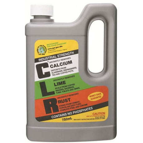 Clr Calcium Lime & Rust Remover 750ml bottle designed to eliminate tough mineral deposits and rust stains safely and effectively.