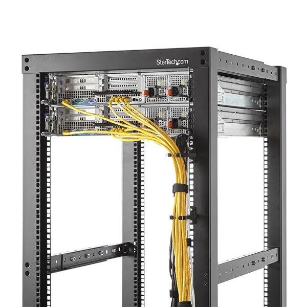 1U vertical D-ring hook for server racks, made of solid steel, organizes cables, reduces strain, and promotes airflow.