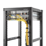 1U vertical D-ring hook for server racks, made of solid steel, organizes cables, reduces strain, and promotes airflow.