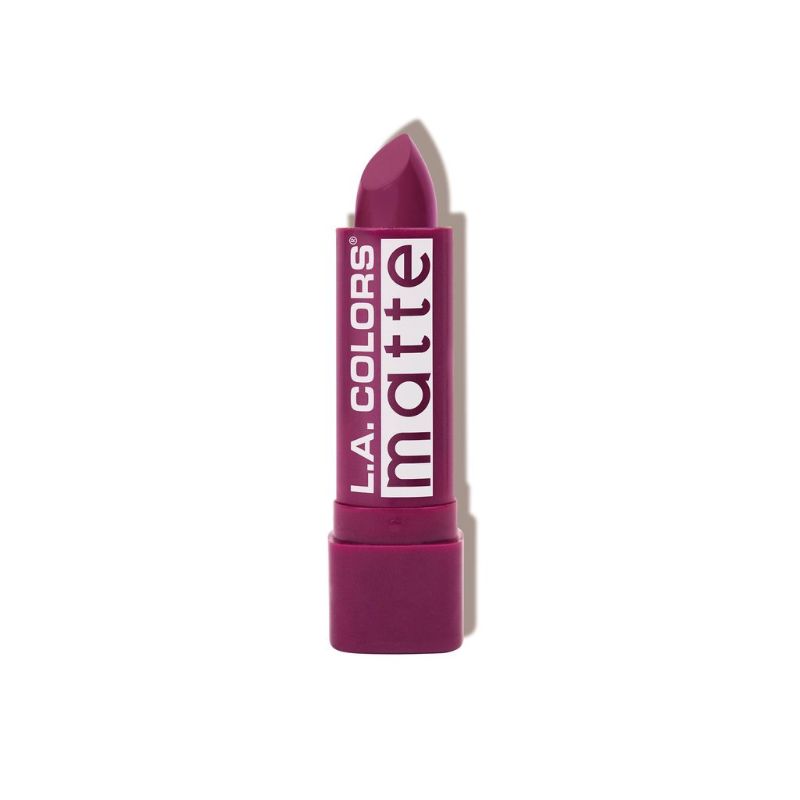 LA Colors Matte Lip Color in Stay Put Plum offers bold, deep plum color with moisturizing ingredients for comfortable wear.