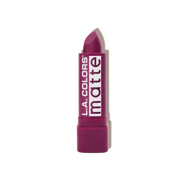 LA Colors Matte Lip Color in Stay Put Plum offers bold, deep plum color with moisturizing ingredients for comfortable wear.