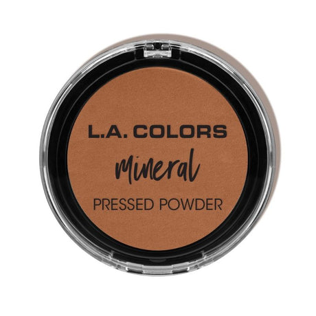 LA Colors Mineral Pressed Powder in Toasted Almond offers a lightweight, talc-free finish that enhances medium skin tones.