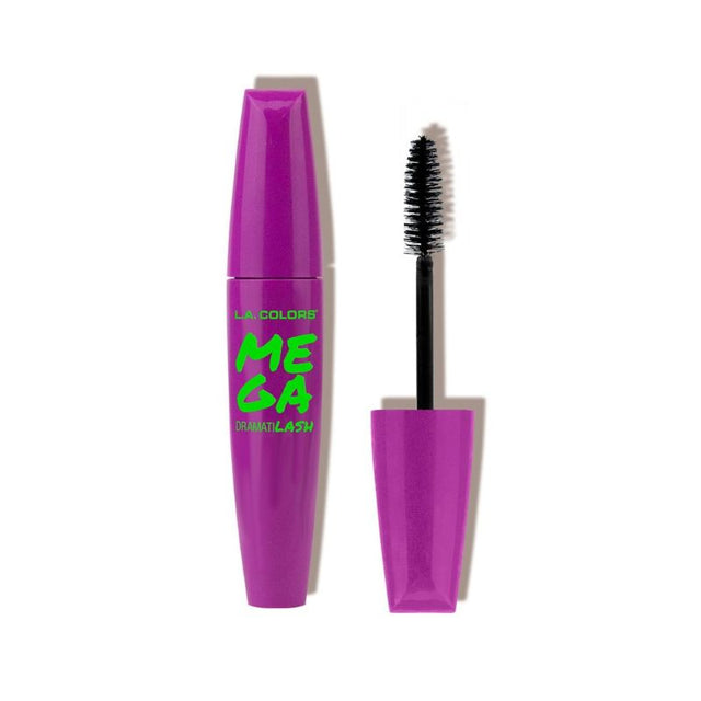 LA Colors Mega Dramatilash Mascara in Intense Black features a dual-sided brush for volume and precise application.