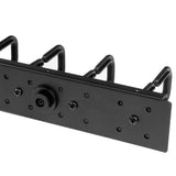 Vertical cable organizer with D-ring hooks and pass-through holes for efficient server rack cable management and reduced clutter.