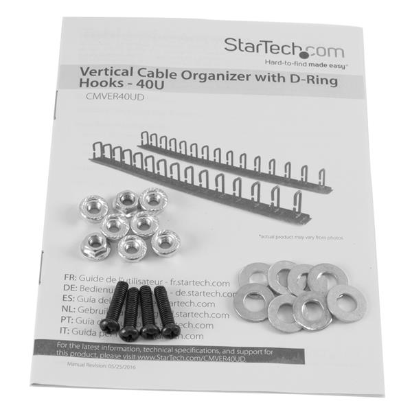 Vertical cable organizer with D-ring hooks for efficient cable management in server racks, featuring two 3 ft. panels.