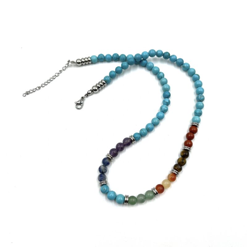 Turquoise Chakra Necklace featuring 0.6cm beads, promoting balance, tranquility, and personal wellness in a stylish 45CM design.