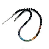 Lava Stone Chakra Necklace featuring 0.6cm beads and vibrant chakra colors for energy balance and style, 45CM long.